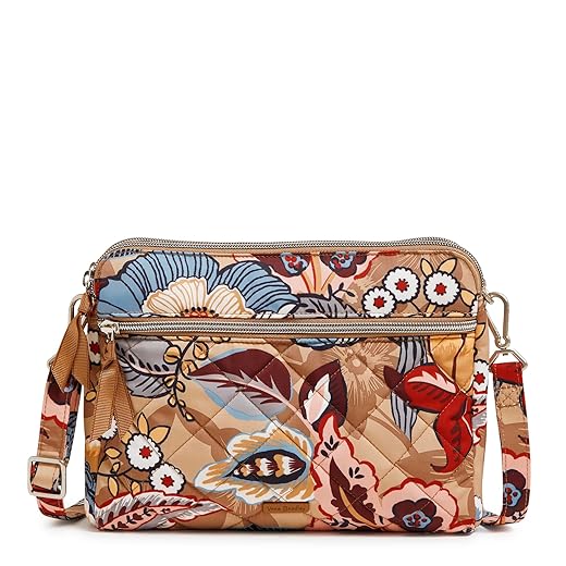 Vera Bradley Women's Performance Twill Triple Compartment Crossbody Purse, Meadowlark Tan, One Size
