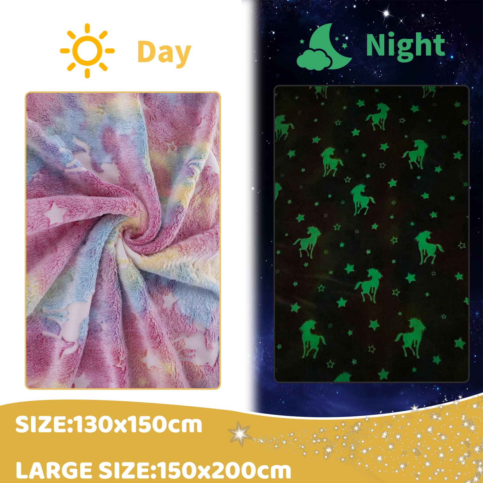 HSGLGNA Coperta per bambini, con unicorno, luce al buio, idea regalo per ragazze, super morbida e calda, coperta da letto, con unicorno, colore: rosa