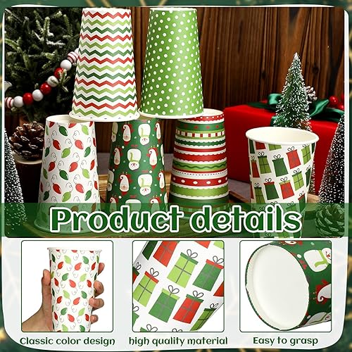 Miniatura 3 de 150 tazas de café desechables de Navidad de 16 onzas, tazas de té de papel de Navidad, tazas de té de papel de Navidad, Papá Noel, muñeco de nieve,