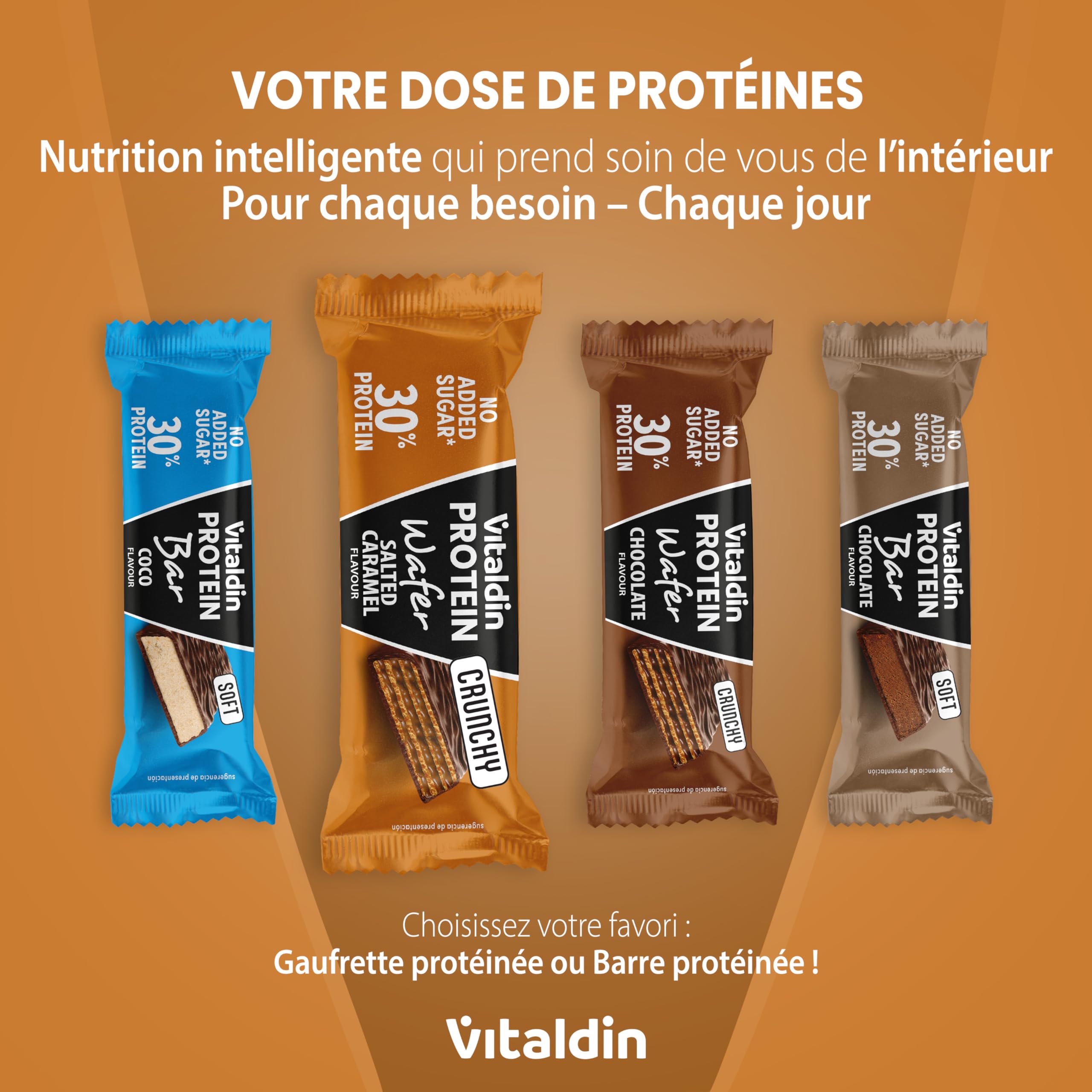 VITALDIN Protein Wafer 30% Saveur Caramel Beurre Salé| Riche en protéines | Collagène hydrolysé | Réduit en glucides | Sans sucres ajoutés | Gaufrettes protéinées | Boîte 12 unités (4×3)