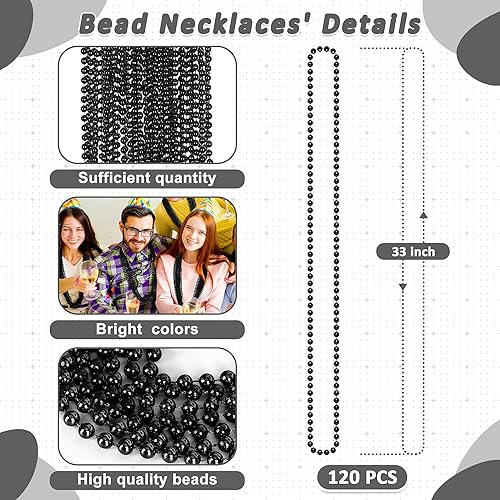 Miniatura 2 de 120 piezas de accesorios de Mardi Gras, collar de cuentas de 33 pulgadas, cuentas de Mardi Gras, collar de cuentas negras, cuentas a granel para