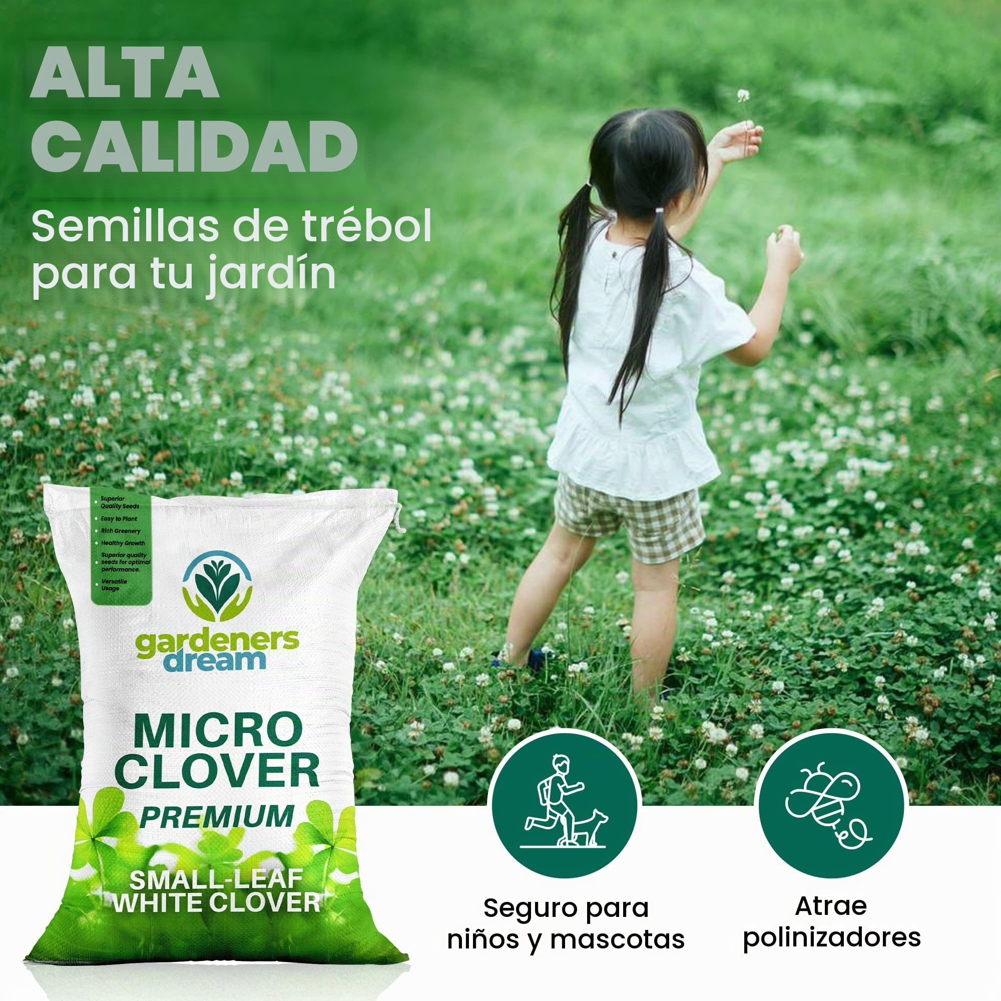 1kg Semillas de Trébol Blanco Micro Ecológicas Resistente a la Sequía para Césped