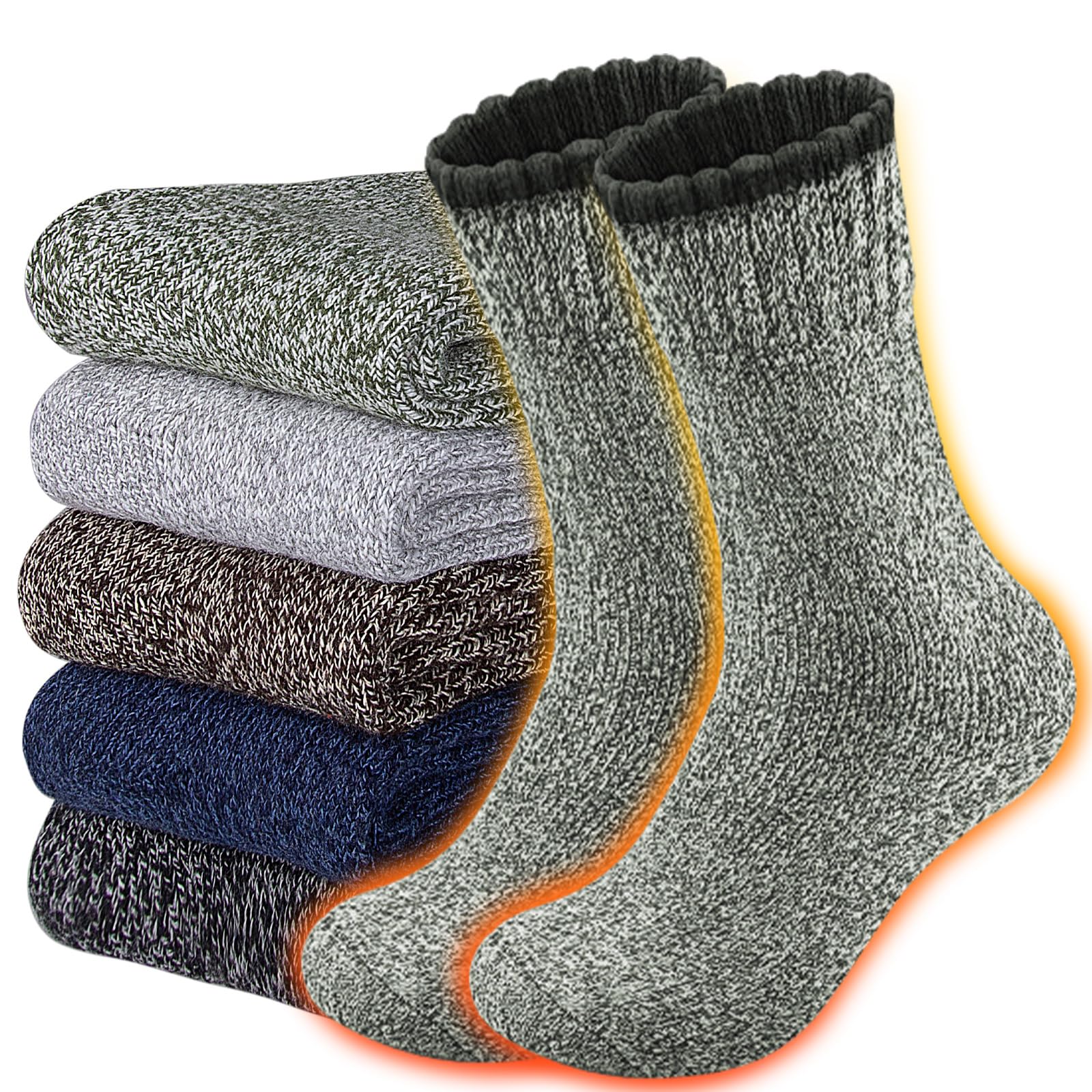 Wool Socks Men 5 Pack Thermal Socks Winter Thick Soft Cozy Crew Socks for Hiking Camping Cold Weather Autumn Boot Socks