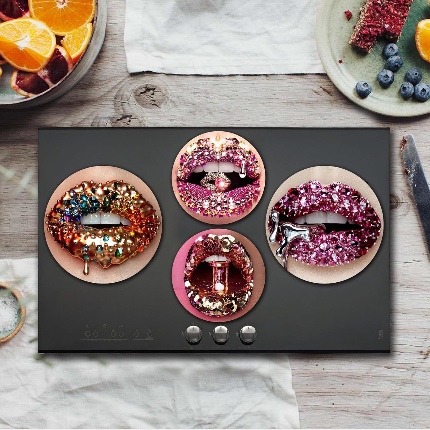 Tucocoo Pink Lips 4 Pieces Round Sweet Home Metal Stove Burner Covers Kits Two 8 Inches Two 10 Inches Gas Stove Burner Cover,Metal Cooktop Sexy Red Lips Decorative Home Decor Kitchen Decor Modern Art