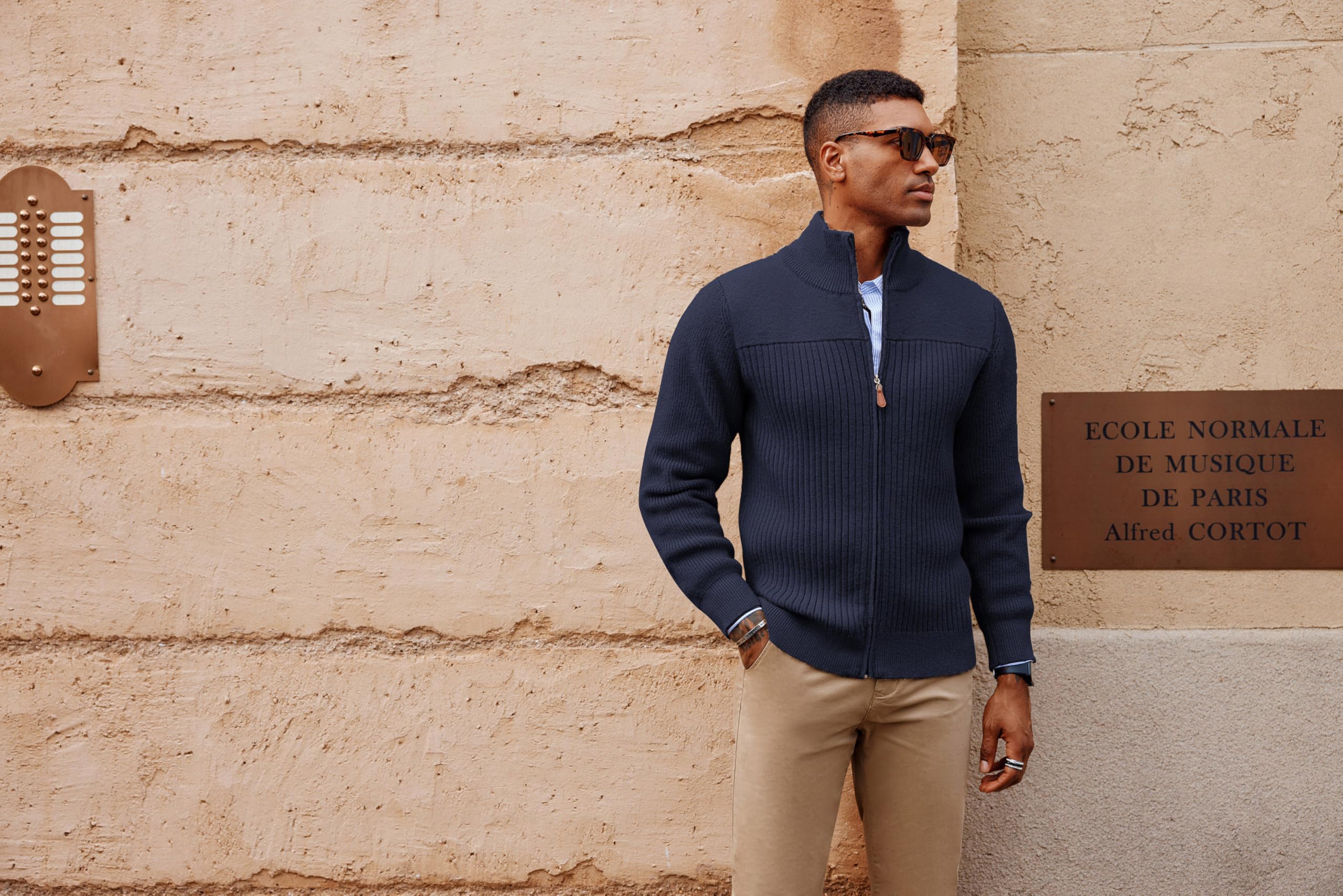 PJ PAUL JONES Strickjacke Herren mit Reissverschluss Stehkragen Cardigan