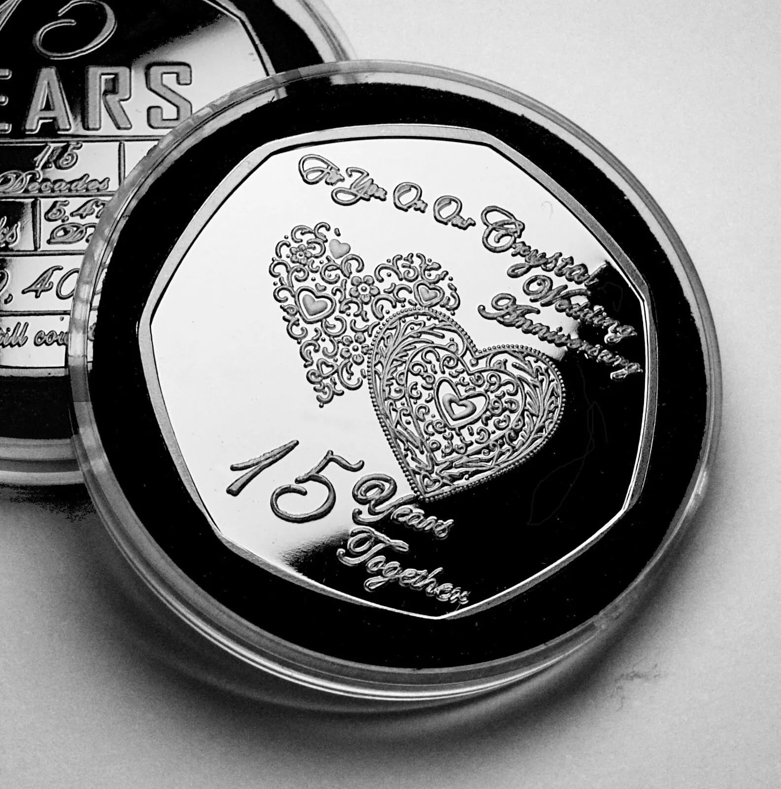 The Commemorative Coin Company ON OUR 15th CRYSTAL WEDDING ANNIVERSARY Silver Commemorative. Capsule. Gift/Present Partner/Husband/Wife/Couple. 15 Years of Marriage Fifteen.
