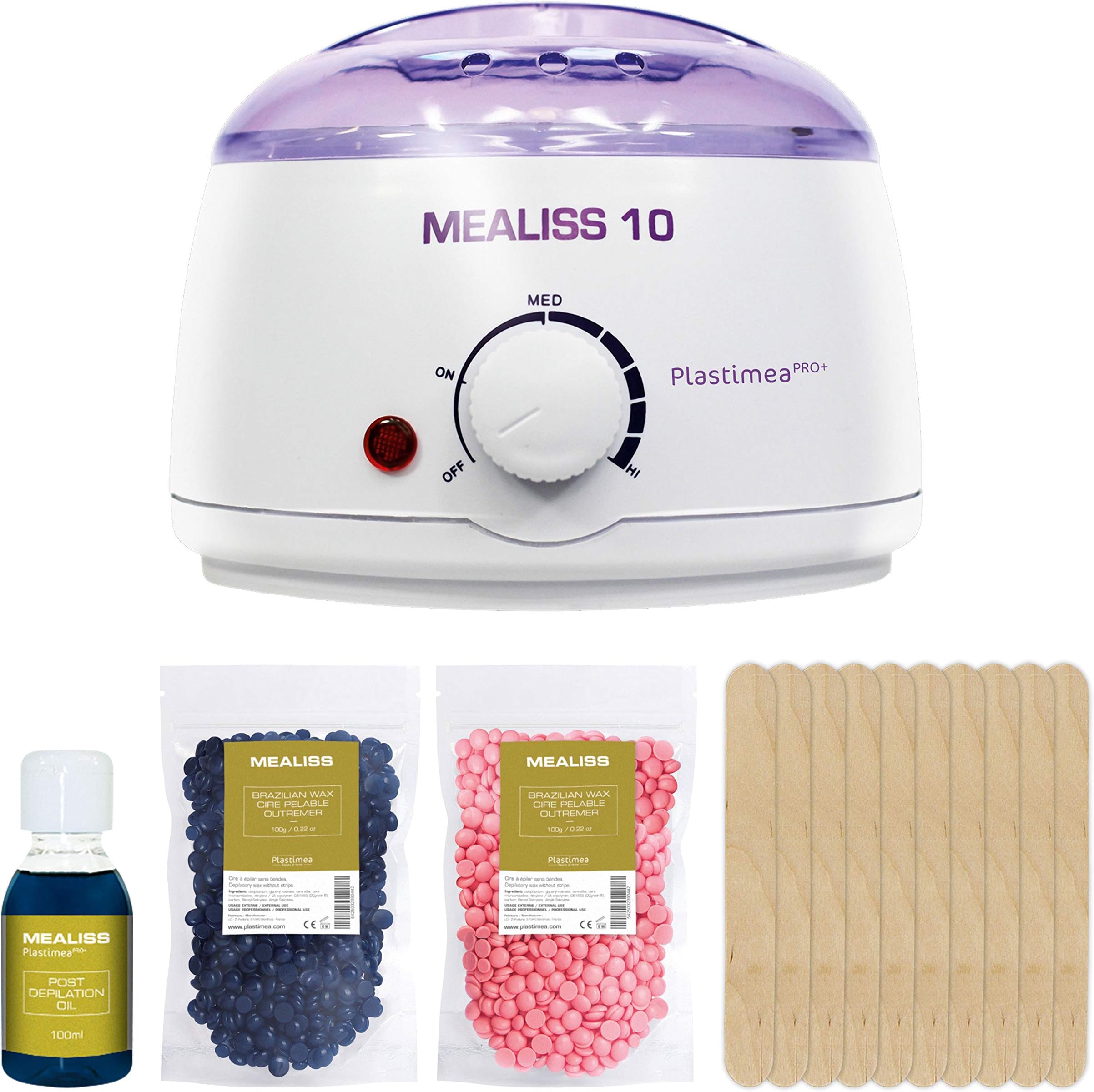 Complete Waxing Kit | At Home Professional Hair Removal Set | Wax Heater + Wax Beans + Post Wax Skin Calming Oil | Stripless & Painless | Mealiss 10