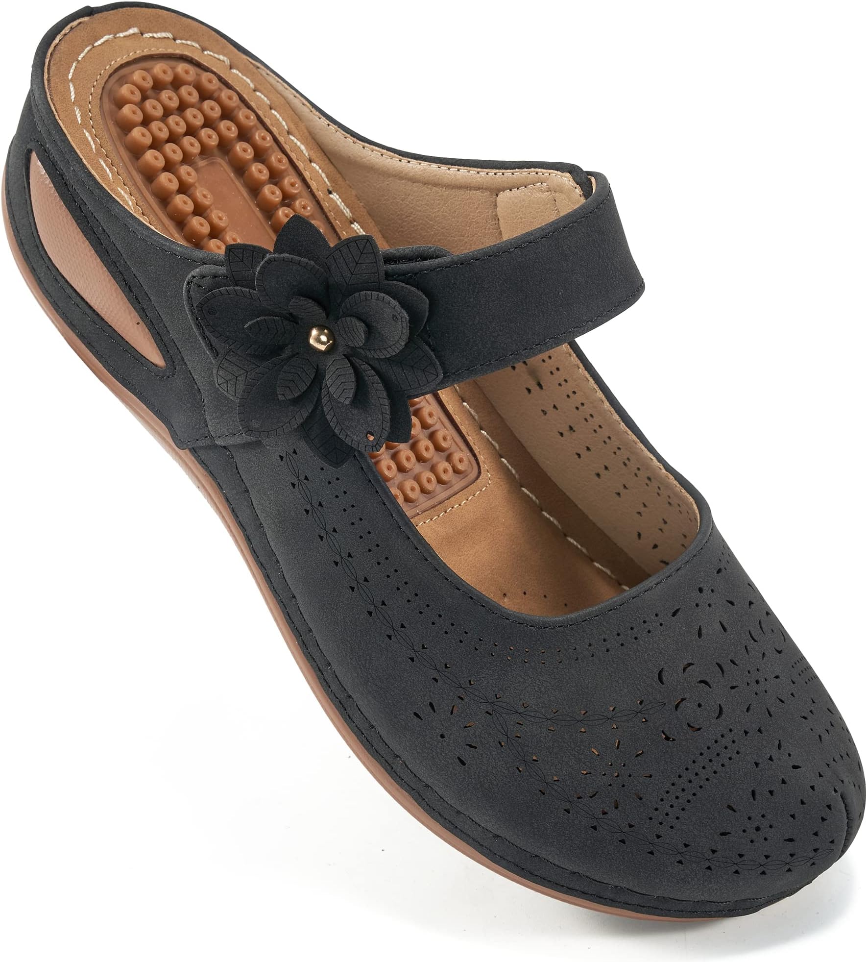 Alicegana Mules for Women Dressy Summer Closed Toe Sandals Casual Slip On Wedge with Adjustable Hook Loop