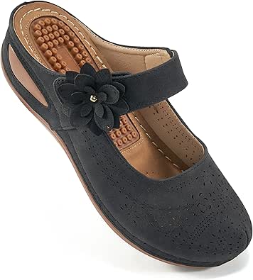 Alicegana Mules for Women Wedge Sandals Comfortable Dressy Summer Closed Toe Mules Casual Slip On Shoes with Adjustable Hook Loop