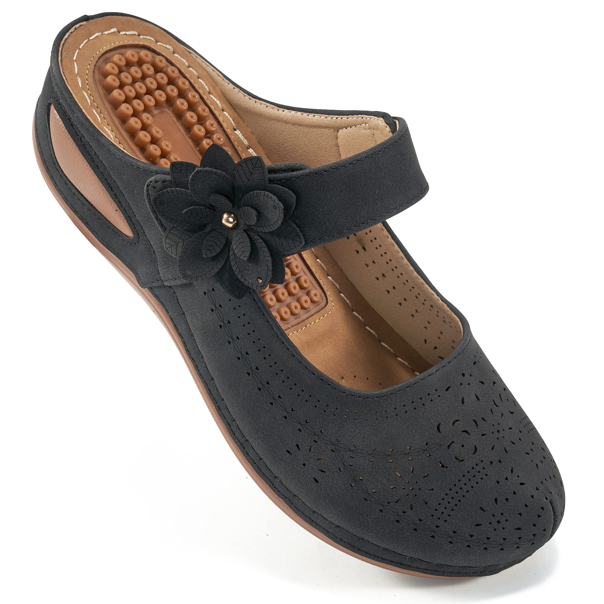 AliceganaMules for Women Dressy Summer Closed Toe Sandals Casual Slip On Wedge with Adjustable Hook Loop