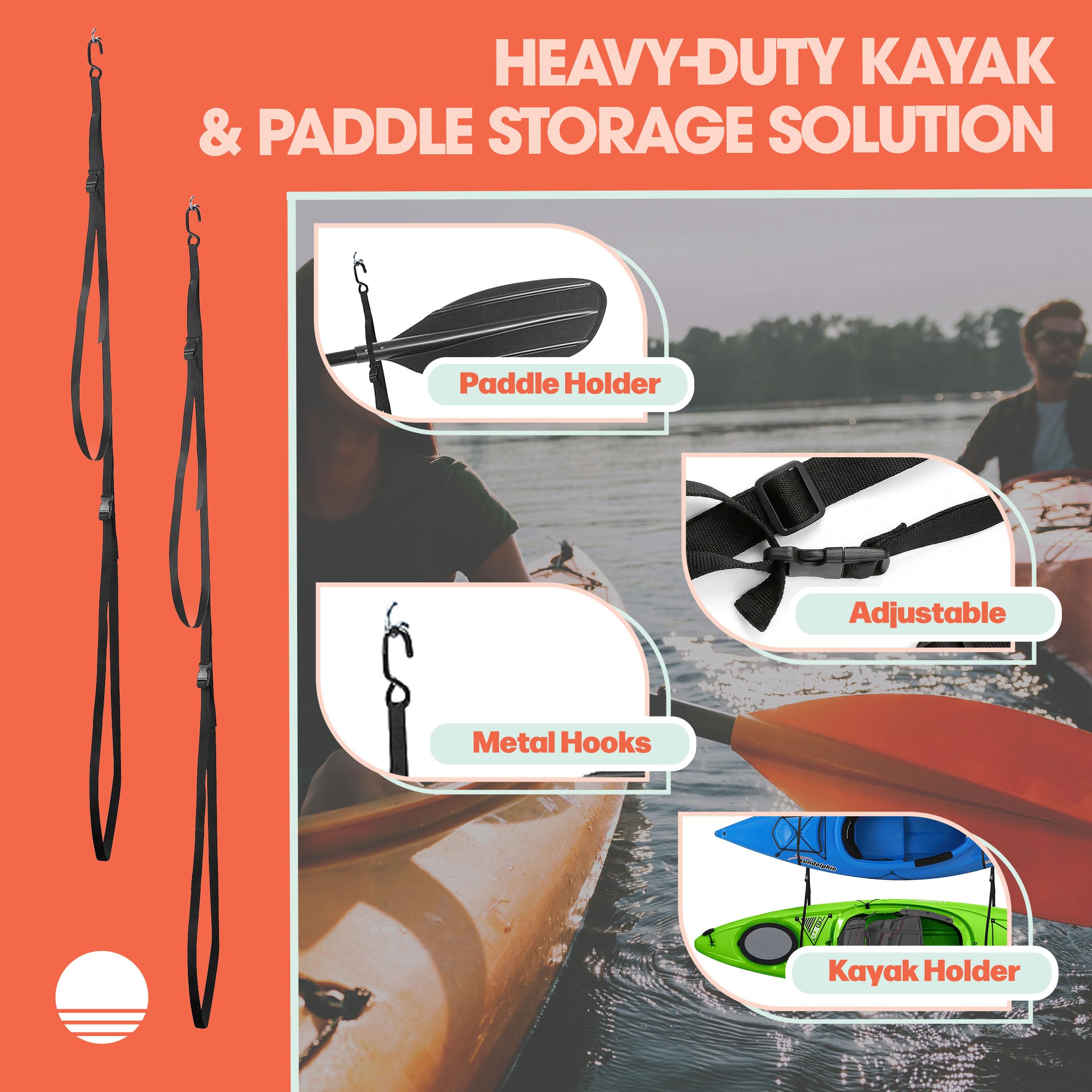 RAD Sportz Kayak Rack - Hanging Storage from Wall or Ceiling for Surfboards, Paddleboards, Sup, or Canoe - Adjustable Kayak Straps