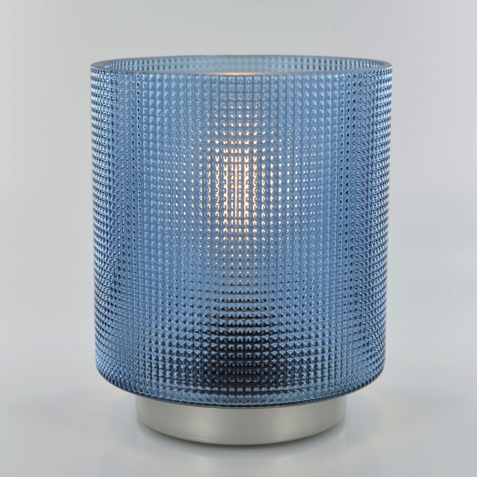 Prezents.com Blue Moroccan Style Glass Led Lantern, Table Lamp, Battery Operated, Cordless, Fixed Long Life Led Bulb