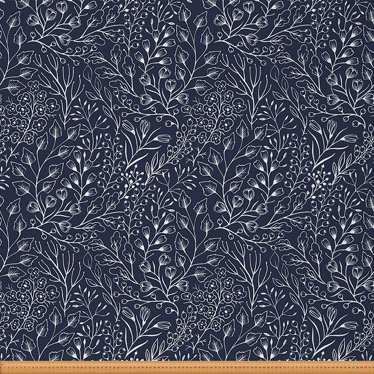 Loussiesd Flowers Upholstery Fabric by The Yard,Vintage Flowers Reupholstery Fabric for Chairs,Nature Leaf Waterproof Outdoor Fabric,5 Yard,(L460*W150cm) Navy Blue