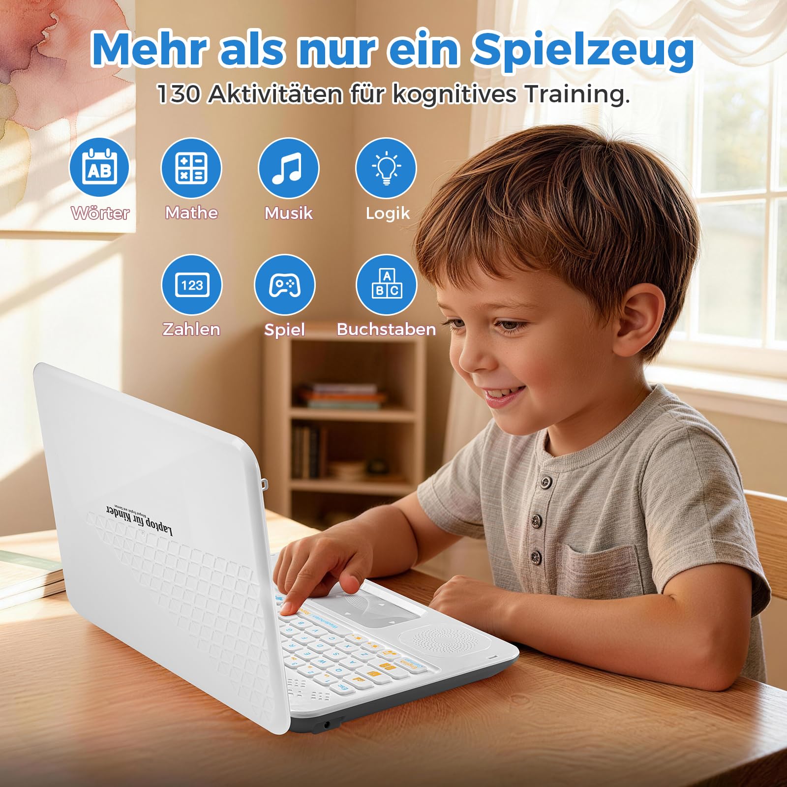 Kinder Laptop - Bilingualer Lerncomputer (DE/EN) mit 9,7x5,2cm Bildschirm für Mathe, Alphabet, Musik & Spiele