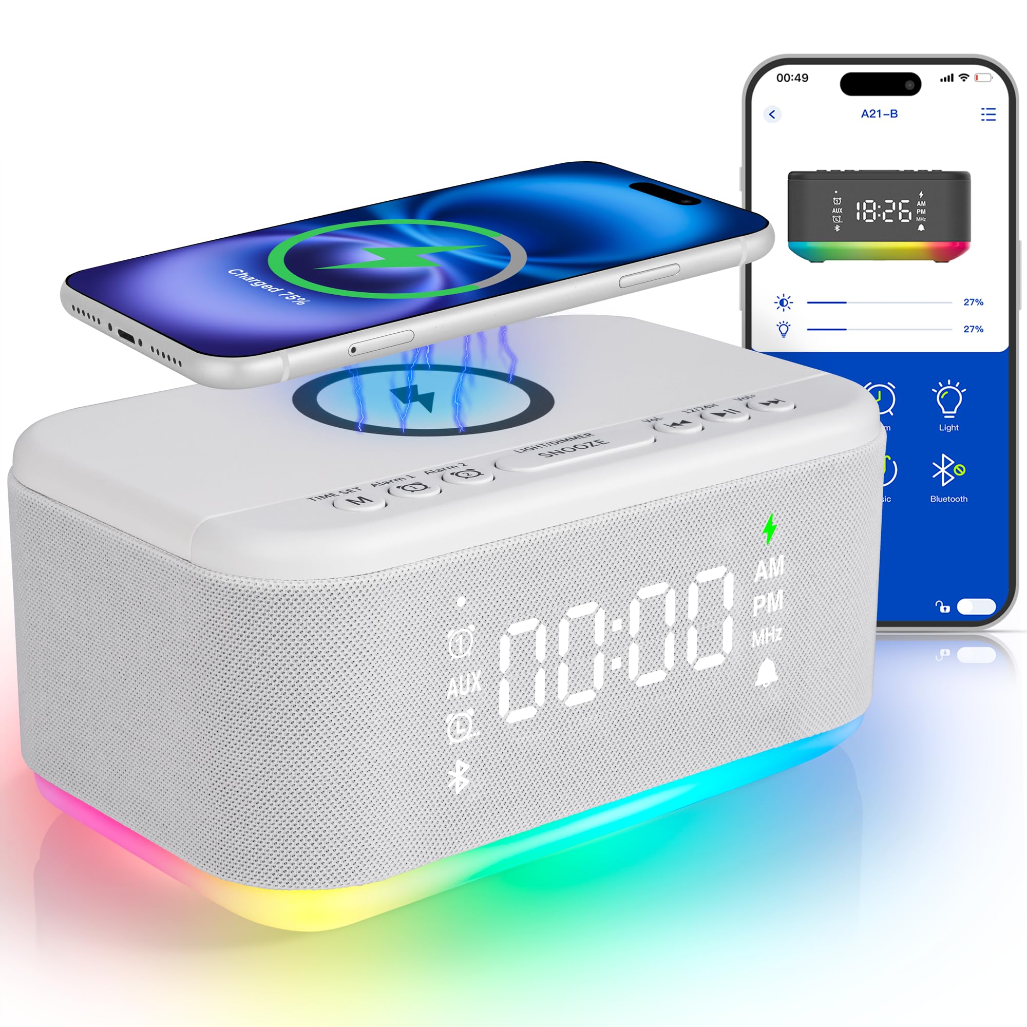 Bluetooth Alarm Clock Radio Bedroom Digital Dual Alarm Clock Bedroom Up to 10 Alarms Clock Night Light Speaker