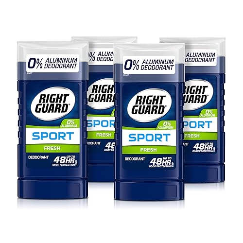 Right Guard Desodorante deportivo sin aluminio, barra sólida invisible, fresco, 3 onzas. 4 unidades (paquete de 1)
