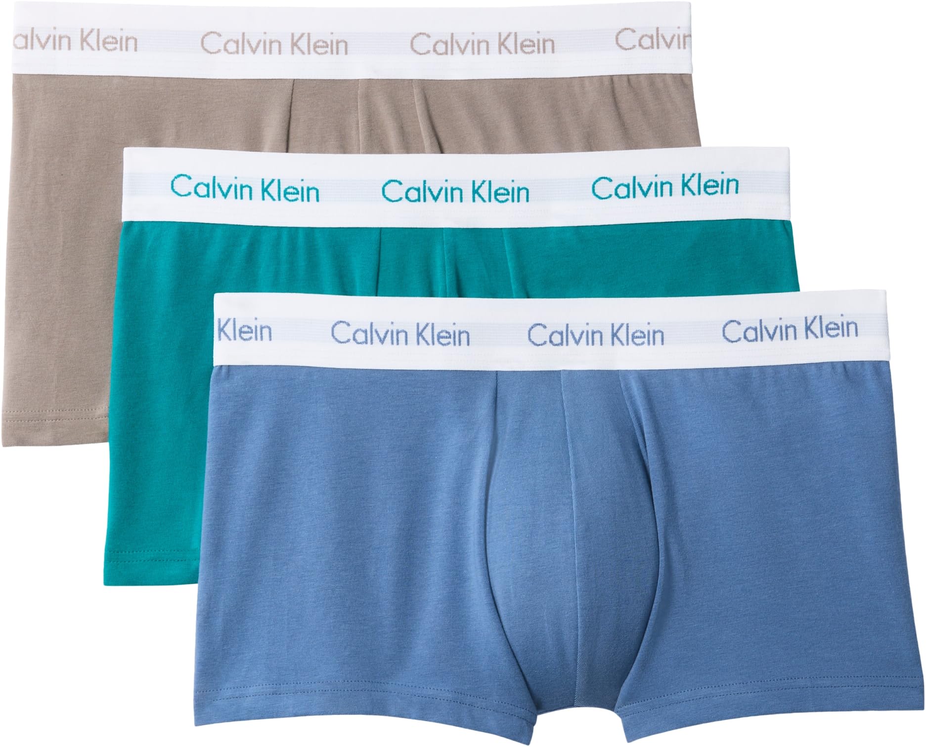 Calvin Klein Men’s 3 Pack Low Rise Trunks, Khaki (DRIFTWOOD W WHITE WB/MOONLIGHT BLU), XS