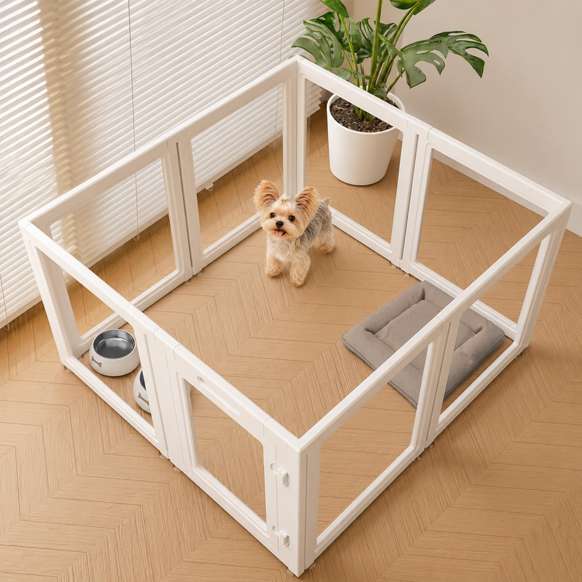 EVERFRONT Clear Acrylic Dog Playpen Indoor Puppy Playpen, 24" H, 8 Panels