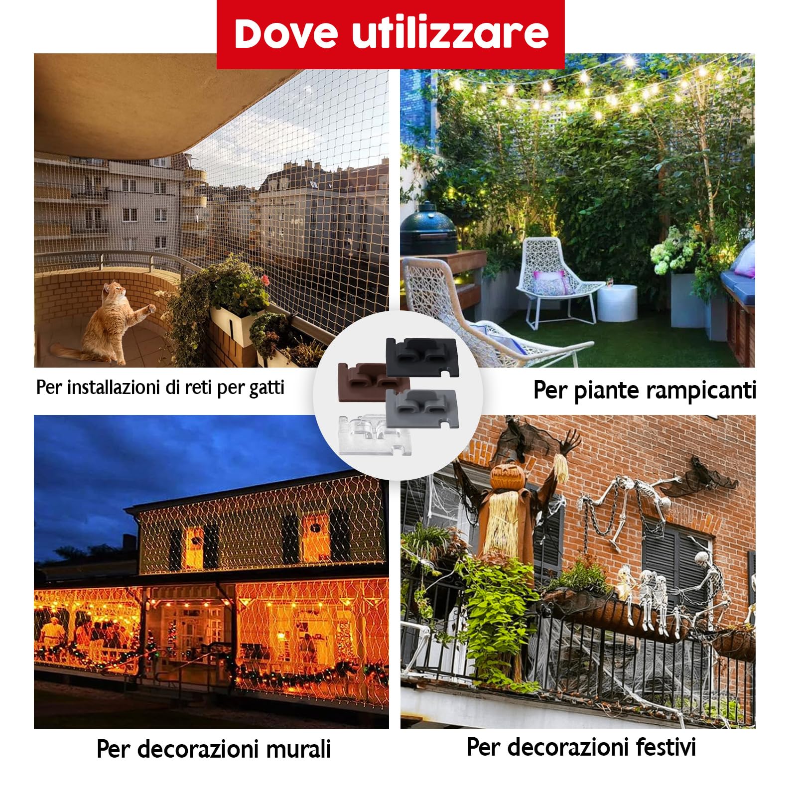 50 pezzi di ganci adesivi con 30ml di colla per montaggio, extra resistenti, per rete per gatti sul balcone – senza forare, trasparenti, resistenti agli agenti atmosferici, montaggio facile e veloce