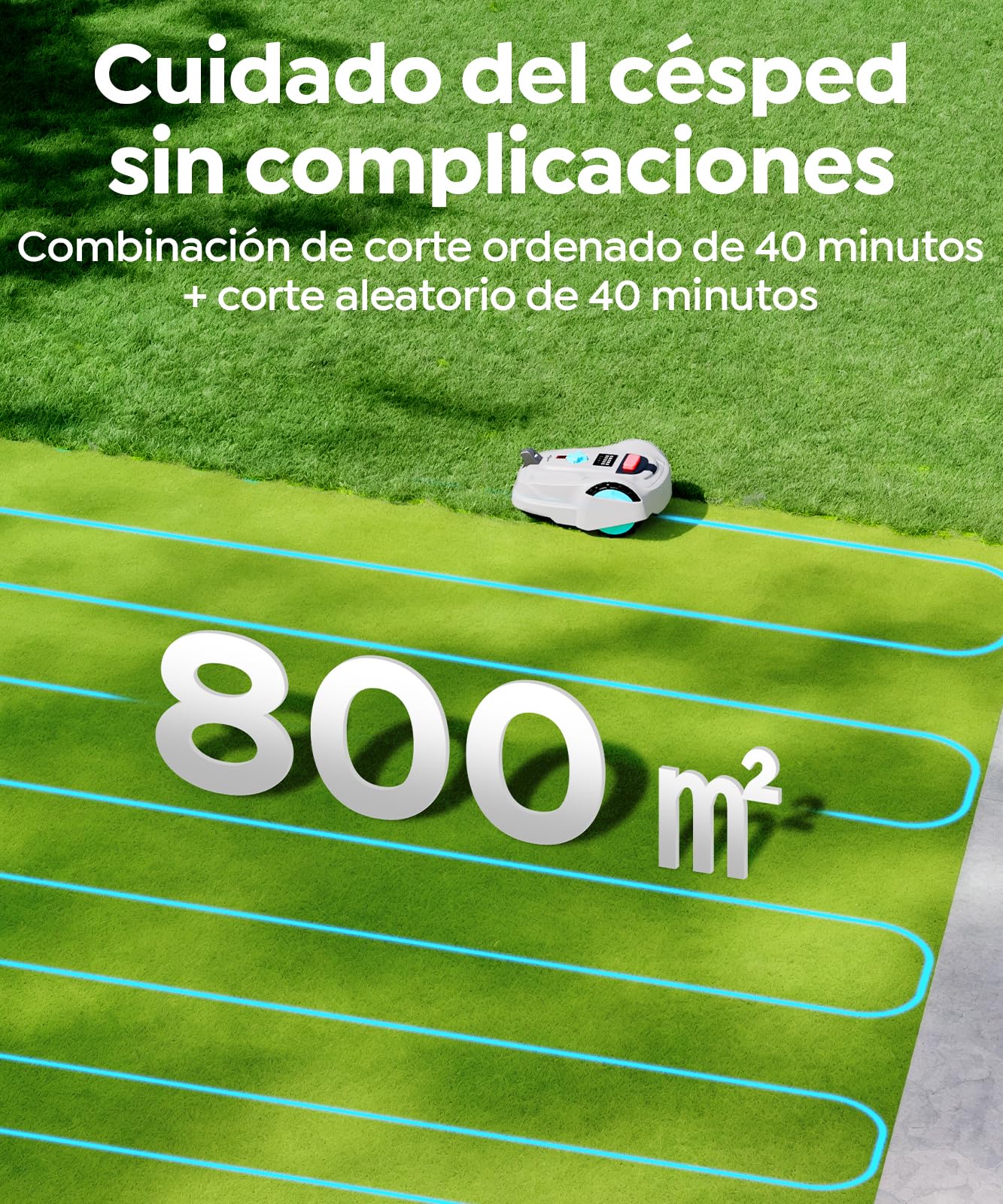 YARDCARE M800Plus Robot Cortacésped sin Cable Perimetral, 800 m², Posicionamiento GPS + Visión IA, Robot Cortacésped sin Cables, Modo de Corte en U, Detección de 150 Obstáculos, Carga Automática, App