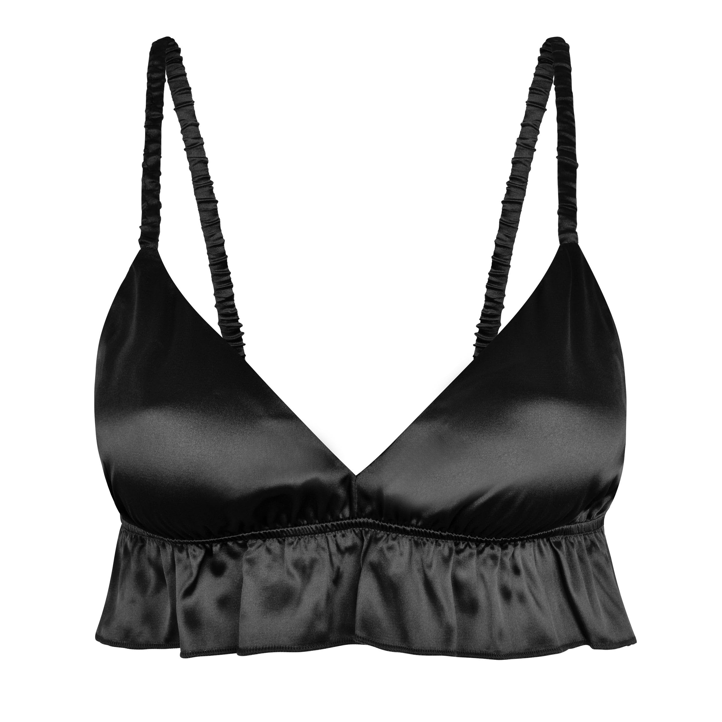 Satini Women's Black Sissy Frilly Ruffled Fitted Silky Satin Lingerie Bralette (, Xl)