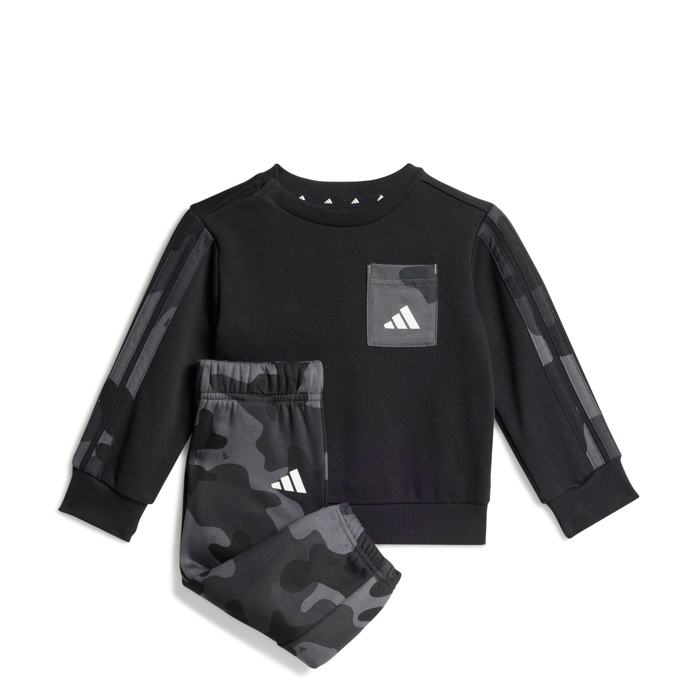 adidas Unisex Baby Seasonal Essentials Infants Camo Fleece Jogger Set in French Terry, black/white, 9-12 Months
