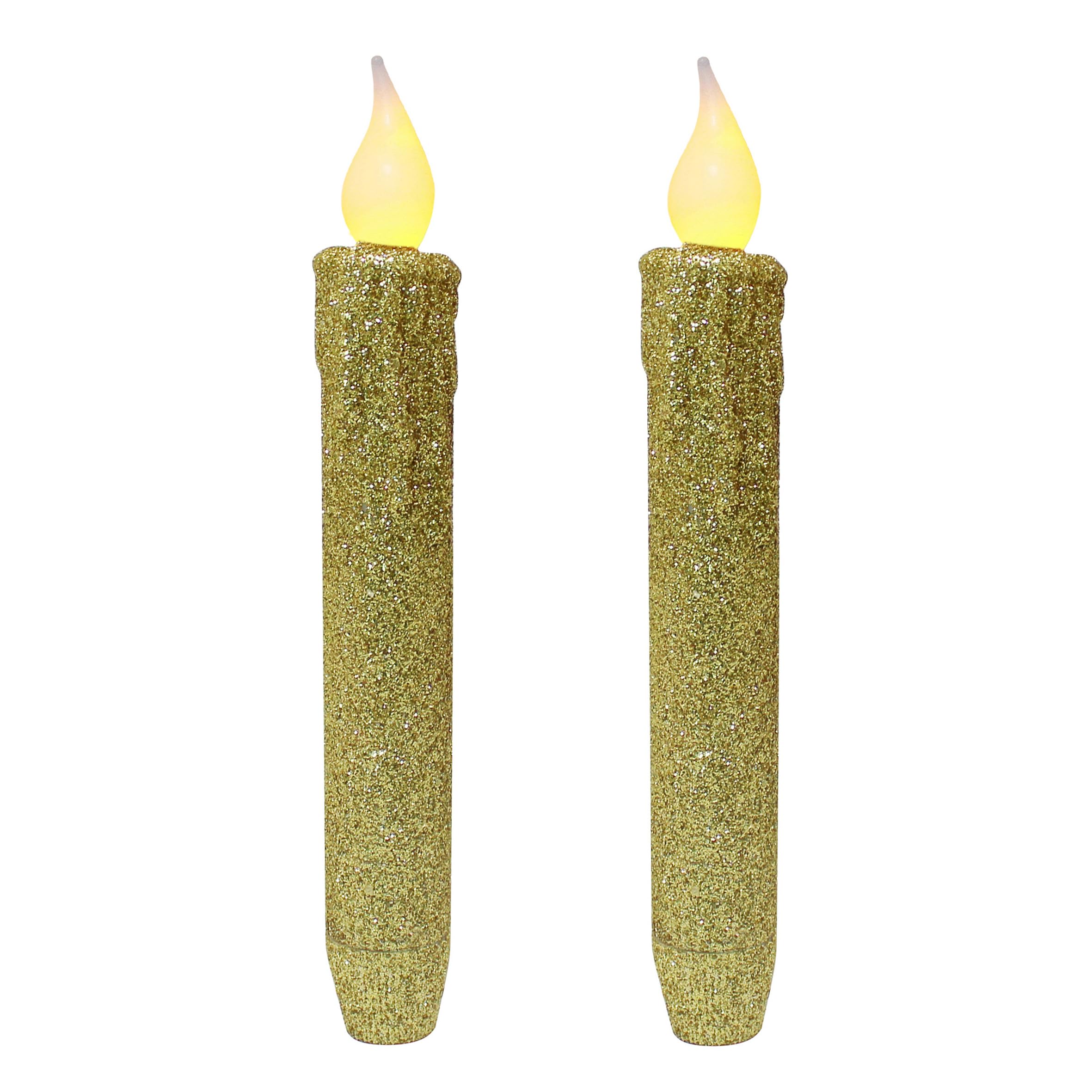 CVHOMEDECO. Candele senza fiamma glitterate tremolanti a batteria LED coniche candele con timer per casa, matrimonio, Halloween, decorazione natalizia, oro, 4-3/4 pollici, set di 3