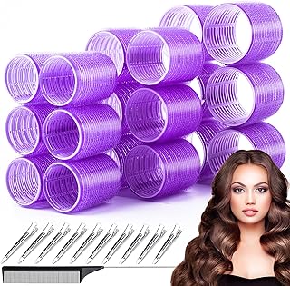 2.5" Jumbo Hair Rollers, Self Grip Heatless Lagre Hair Curlers for Medium Long Hair, Salon Curlers for Women Girls, 10 Hair Clips & Clips Comb (64/55/48mm)