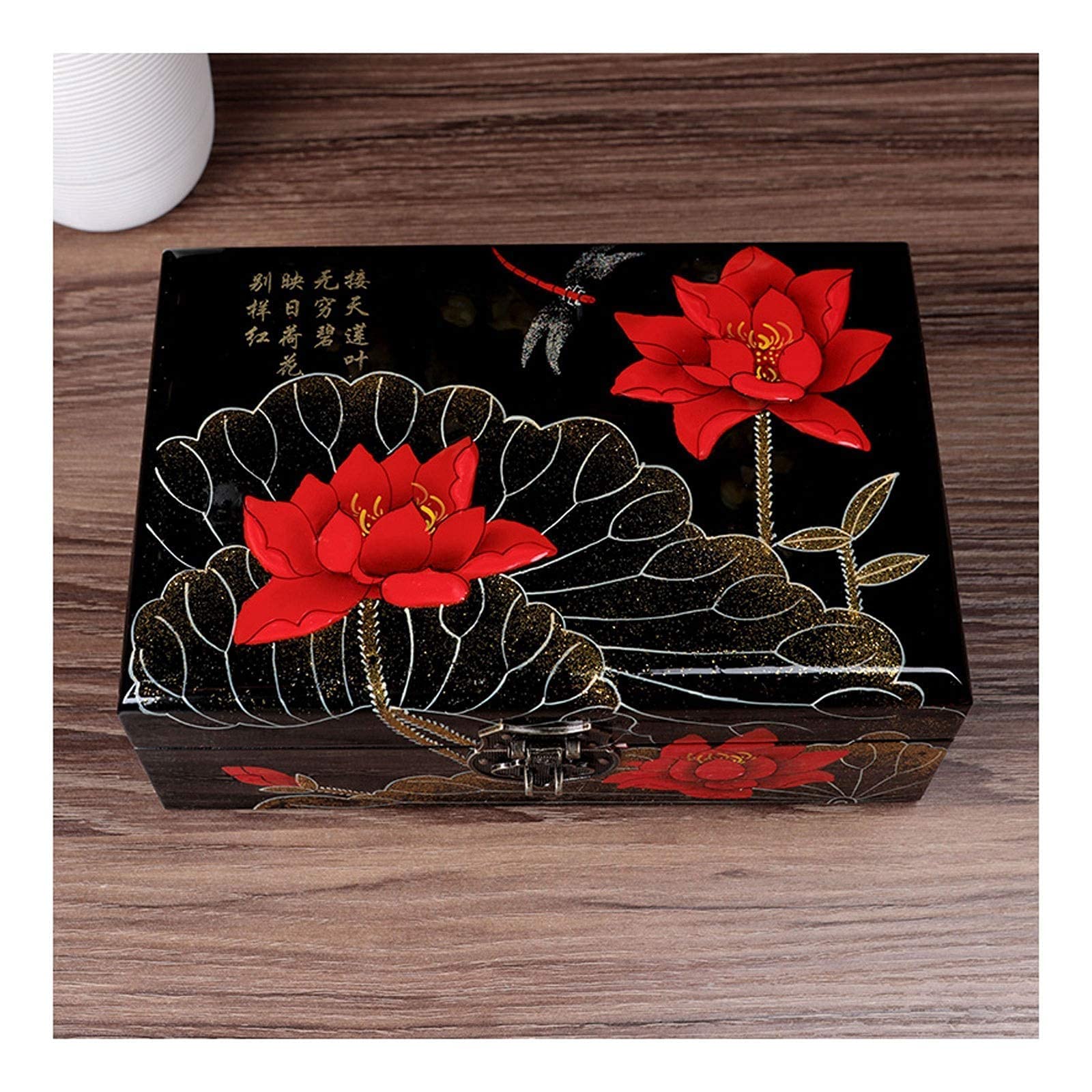 Boîte à bijoux rétro vintage en bois avec miroir, boîte à bijoux traditionnelle chinoise peinte à la main, boîte à bijoux, organisateur de bijoux, boîte de rangement de souvenirs, boîte à bijoux