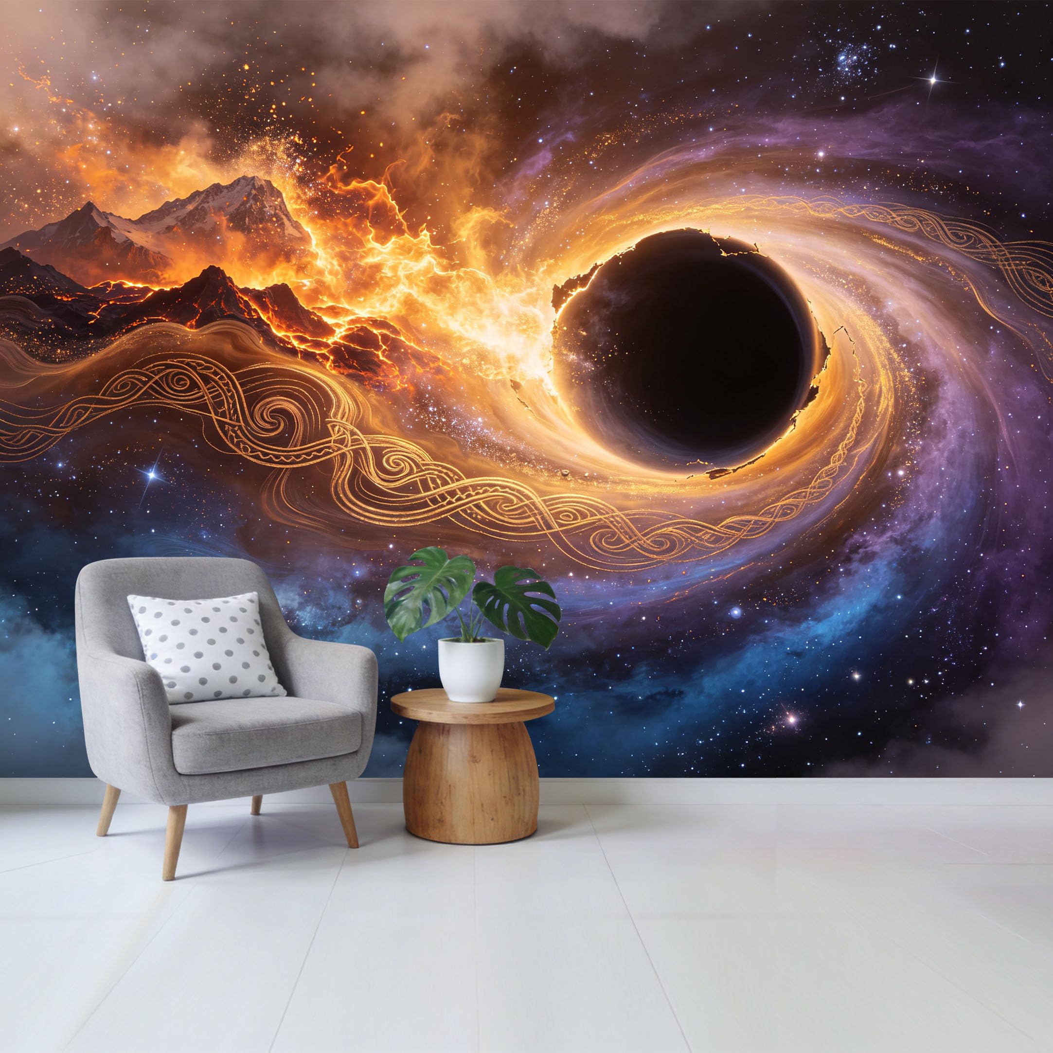 Custom Size Wall Mural Cosmic Black Hole Celestial Galaxy Swirl Abstract 3D Trompe L'Oeil Removable Self Adhesive Fabric，Home Wall Decor for Living Room Bedroom Bathroom