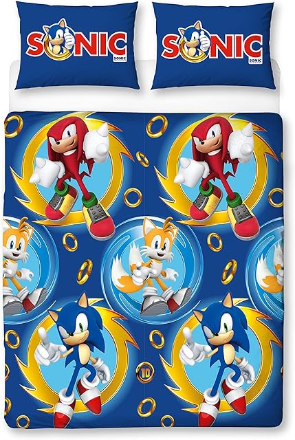 Sonic The Hedgehog Official Speed Design Double Duvet Cover Set | Reversible 2 Sided Bedding Including 2 Matching Pillow Cases, Blue