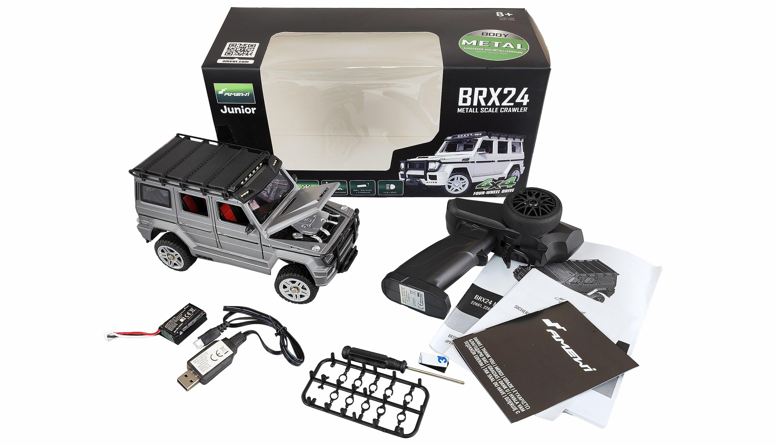 Amewi BRX24 Metall Scale RC Crawler zdalnie sterowany samochód 4WD 1:24 RTR antracyt