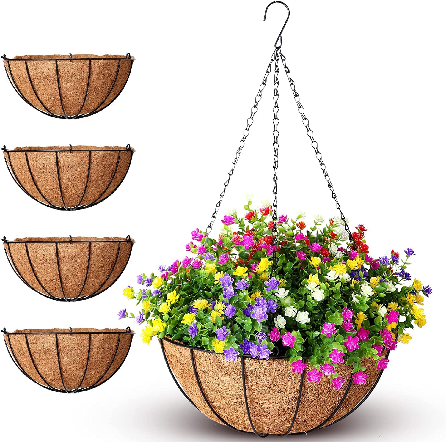 Tim Tim Agro Coconut Coir Hanging Metal Planters Set of 4 - Hanging Planters, Plant Pots Coco Coir, Hanging Plant Holder, Hanging Pots for Plants, Hanging Baskets for Plants (12 inch) (B0BXYLGGX3) Amazon Price History, Amazon Price Tracker