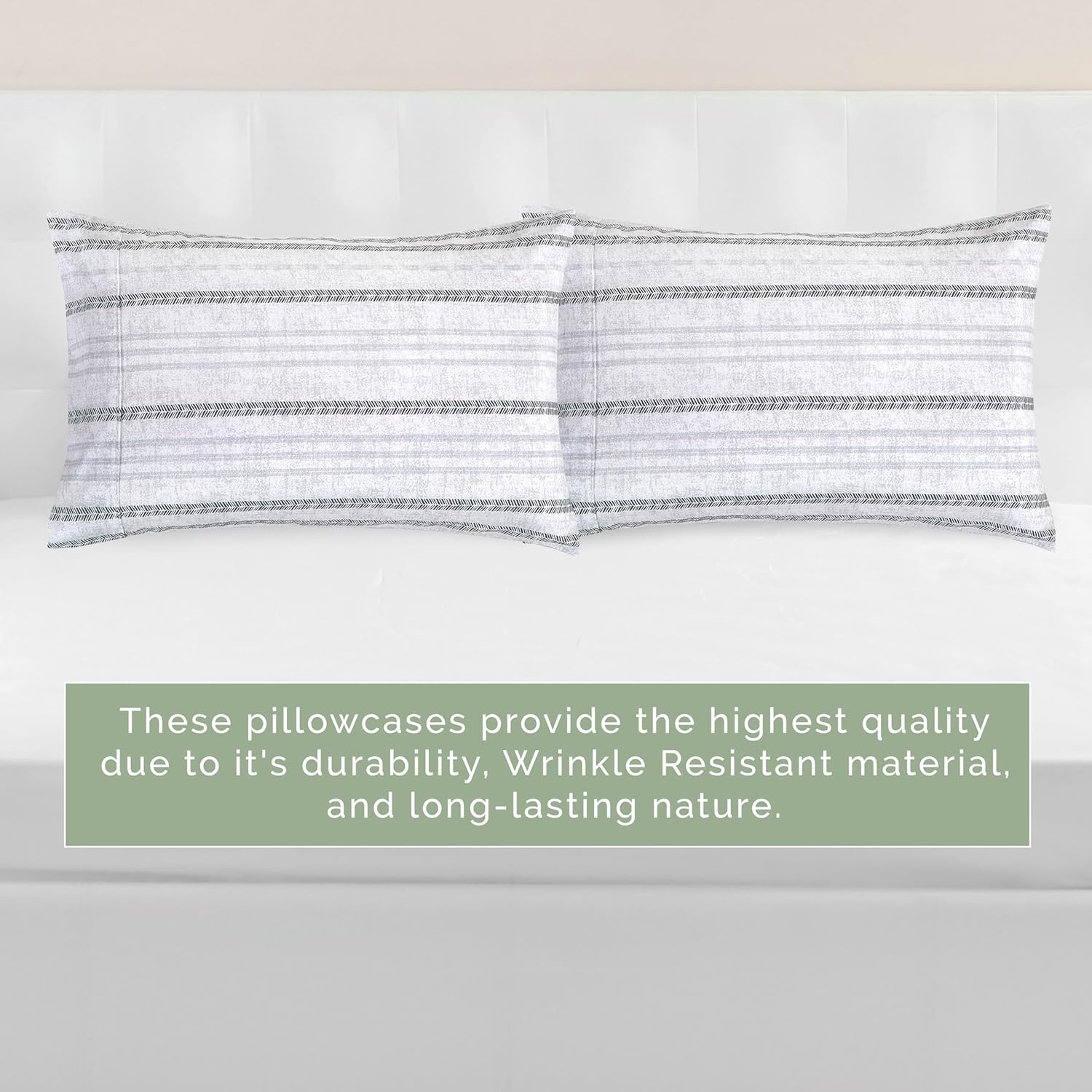 Elegant Comfort Ultra Soft Set of 2 Striped Print Pillowcases - 1500 Premium Hotel Quality Microfiber, Soft and Smooth Envelope Closure 2-Piece Pillow Covers - Standard/Queen, Traci Gray - Image 6