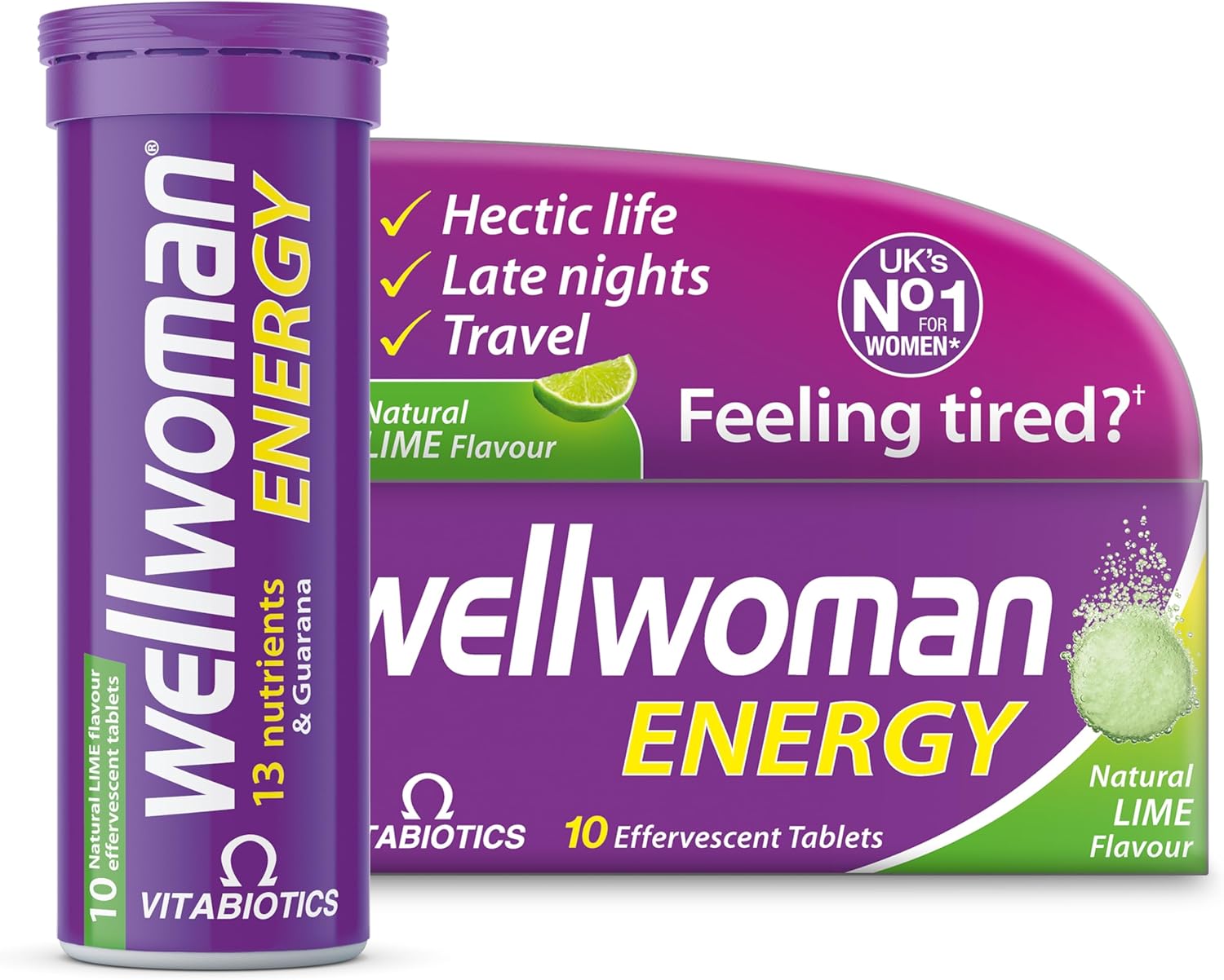 Vitabiotics Wellwoman Energy Lime – 10 Dissolving Multivitamins Effervescent Tablets For Woman, Natural Lime Flavour