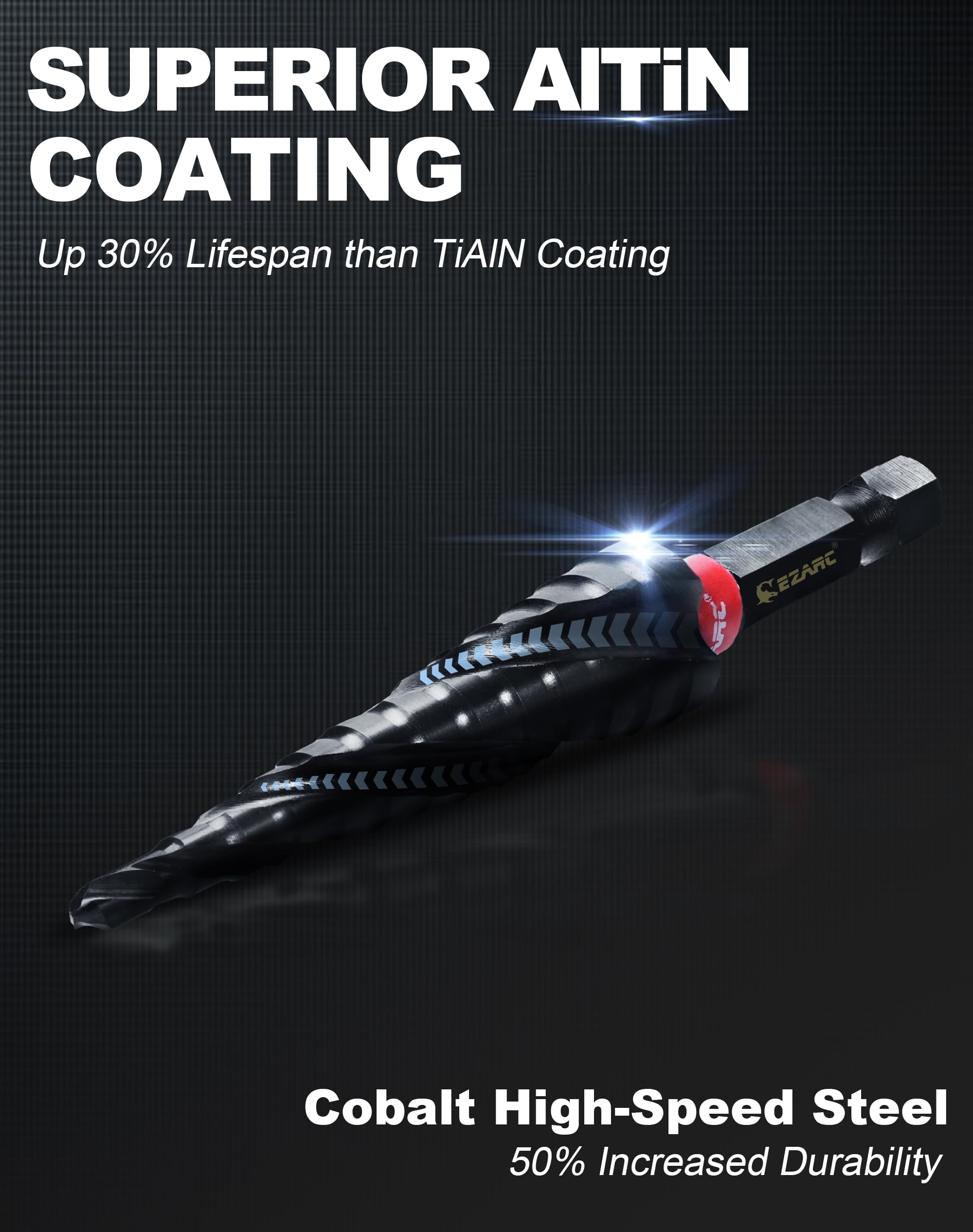 EZARC Step Drill Bit for Metal M35 Cobalt Step Drill Spiral Flute Unibit Step Drill Bit (1/8"-1/2") Wear-Resistant AlTiN Coated - Image 2