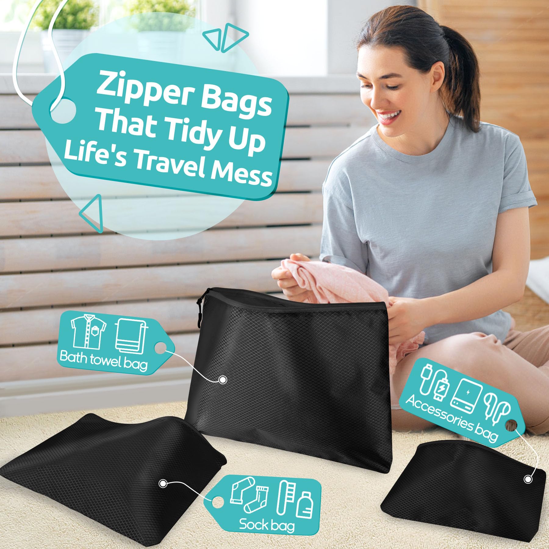 ALL INCLUDED - 12 Set Packing Cubes for Suitcases Carry On, Travel Essentials/Accessories Luggage Organizer Bags Set, Includes Cubes, Shoes Bag, Matte Cosmetic Bag, Zipper Bags