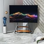 Floor TV Stand for 65-100 Inch TVs,Adjustable Heights TV Mount Stands with Large Wood Shelf and Wheels,Modern Living Room Rolling TV Stand, Up to 220 lbs,VESA 800x600mm,Walnut(VC-Z1188)