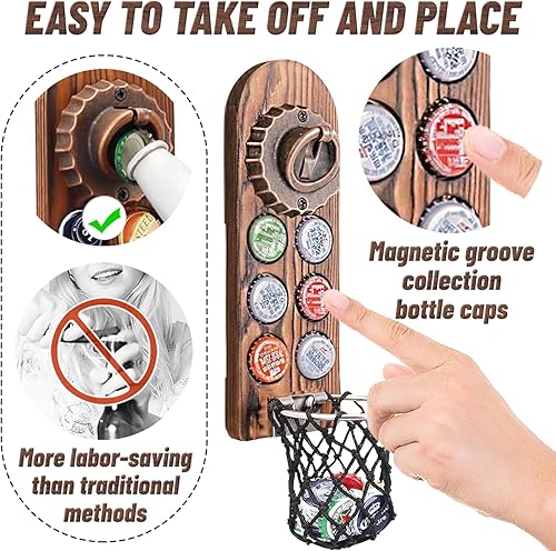 Miniatura 3 de Regalos de cerveza abridor de botellas montado en la pared, abrebotellas de madera con magnético, sacacorchos montado en la pared para nevera, buen