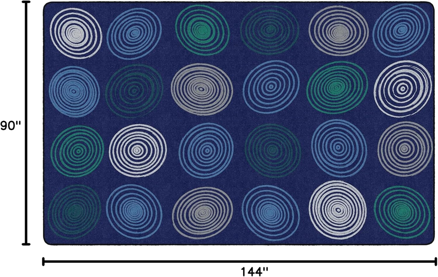 Flagship Carpets Circles Abstract Educational Area Rug for Kids Room Seating Décor, Children's Classroom, Play Carpet for Teaching and Playroom, Seats 24, 7'6" x 12', Cool Blue