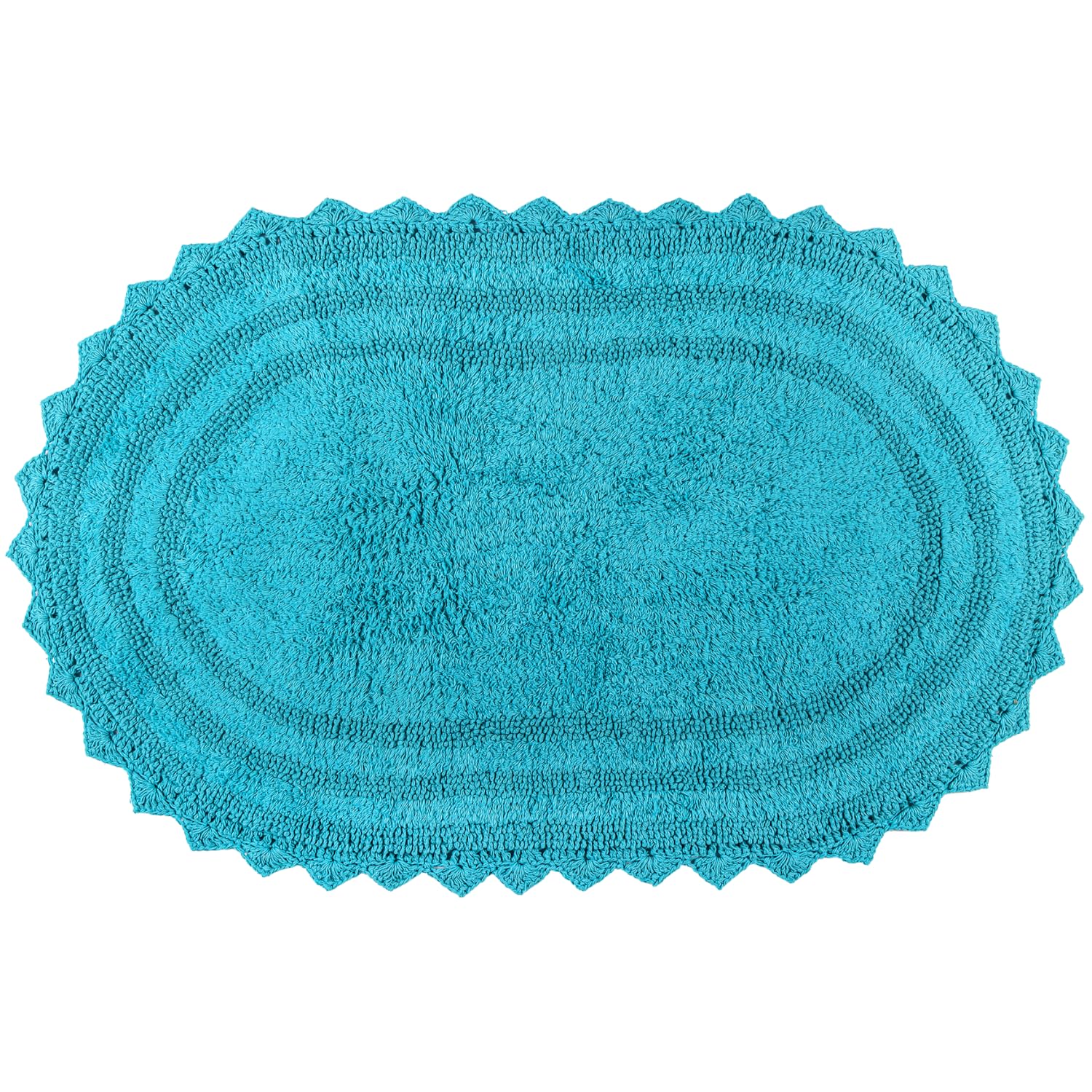 RAJRANG Cotton Bath Mat Rug Pearled Bluebird Crochet Bath Mat | Reversible, Absorbent, Non-Slip Oval Rug for Bathroom, Spa & Kitchen |