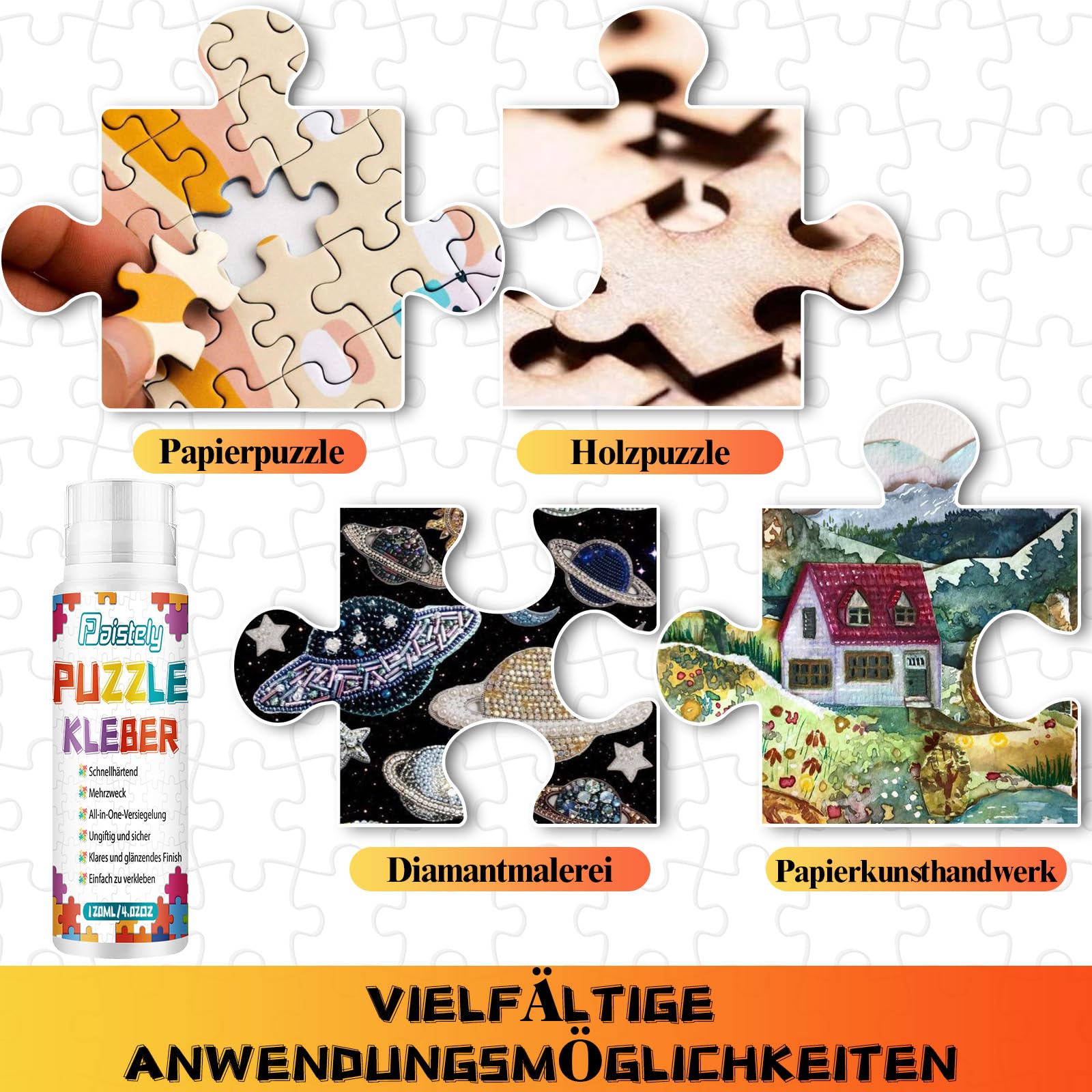Puzzle Kleber Transparent, Puzzle Glue Mit Einfachem Schwammkopf und Applikator, Ungiftig Puzzelkleber, Puzzlekleber für 1000/2000 Teile, Geeignet für Kinder und Erwachsene (120ml*2)