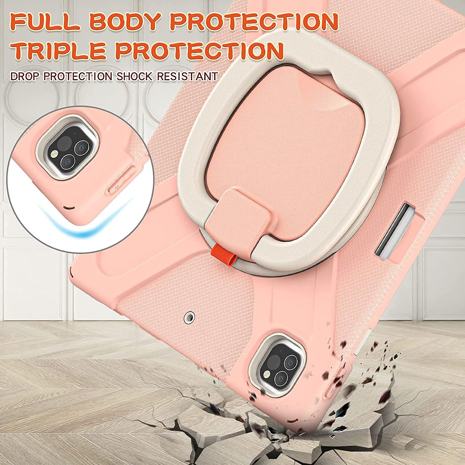 for iPad Air 13 2025(M3)/2024(M2) Case,Heavy Sturdy Shockproof Kids Case,Rotating Stand/Pencil Holder/Carrying Strap,Aslo for iPad Pro 12.9 inch (Pink)
