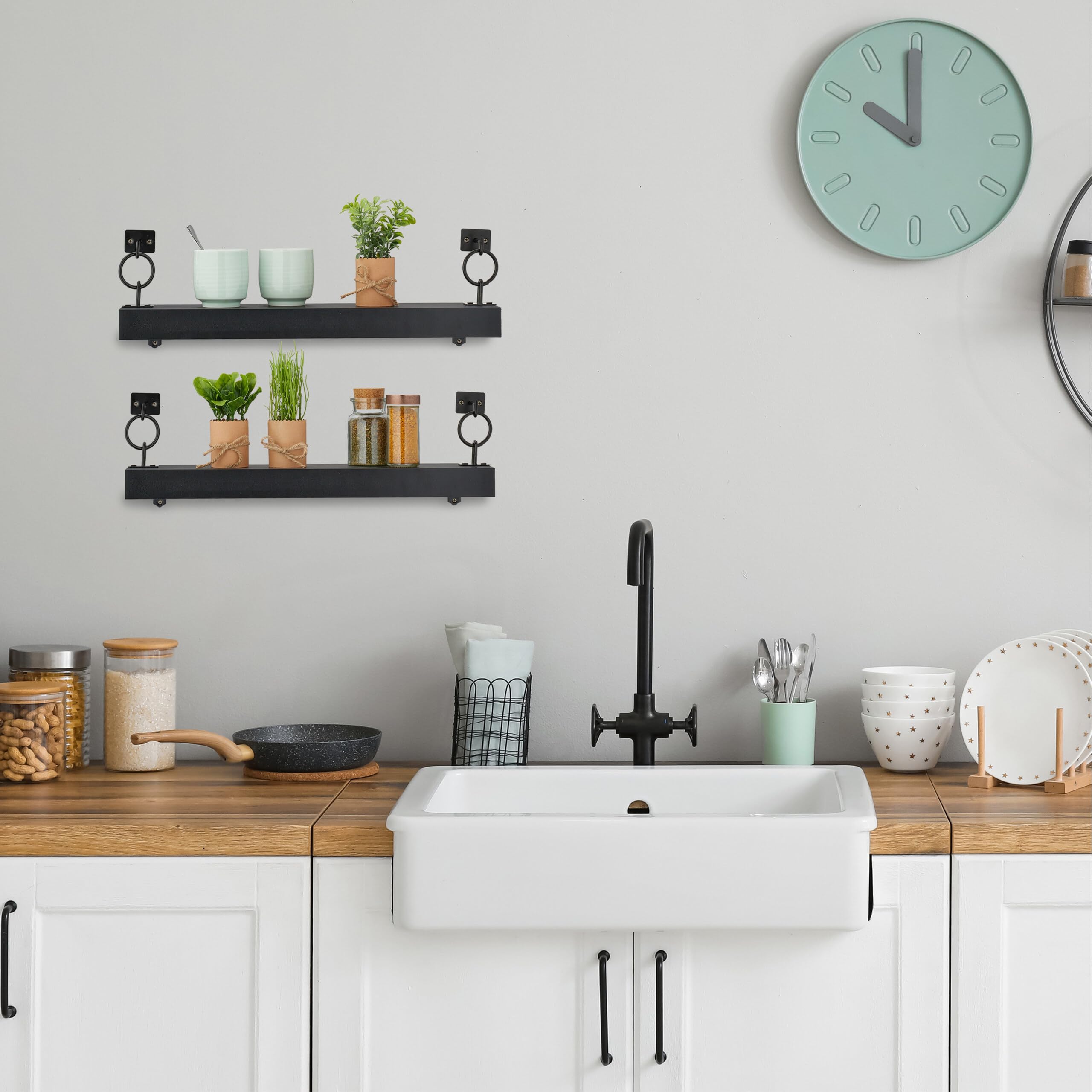 Relaxdays Mensole da Muro, Set 2 Ripiani Sospesi, HLP: 13 x 48 x 12 cm, Scaffale Appeso, Libreria Design Moderno, Nero