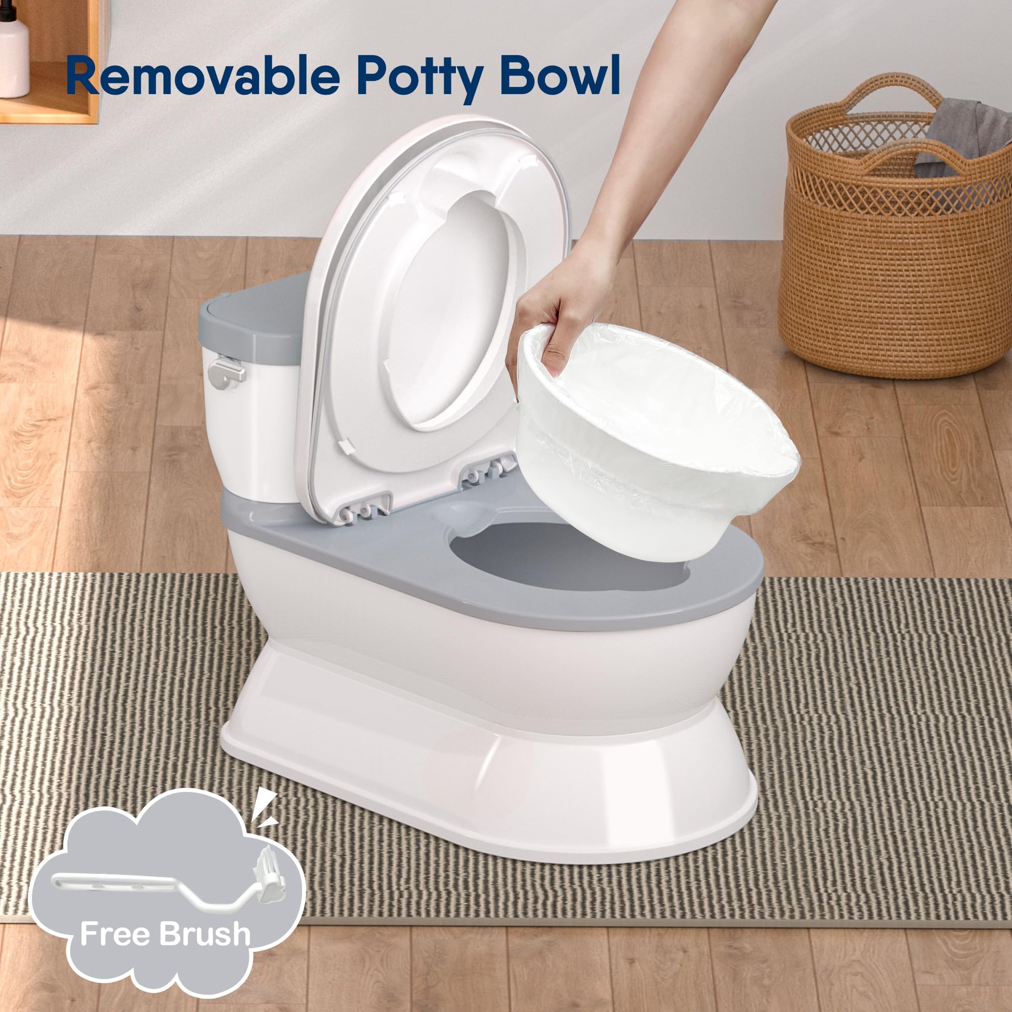 CheerTry 2-in-1 Toddler Potty Training Toilet - Larger Potty Chair & Detachable Training Seat for Boys & Girls Ages 1-3 with Flushing Sound, Wipes Storage, Toilet Paper Holder - Grey - 5