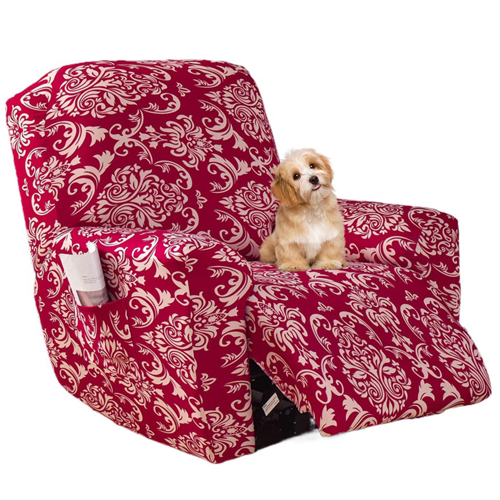 Housses de Fauteuil Relax Inclinable avec Poches, 4 Pièce Housses Extensibles Imprimées pour Chaise Inclinables, Protecteur de Meubles Antidérapant (A15)