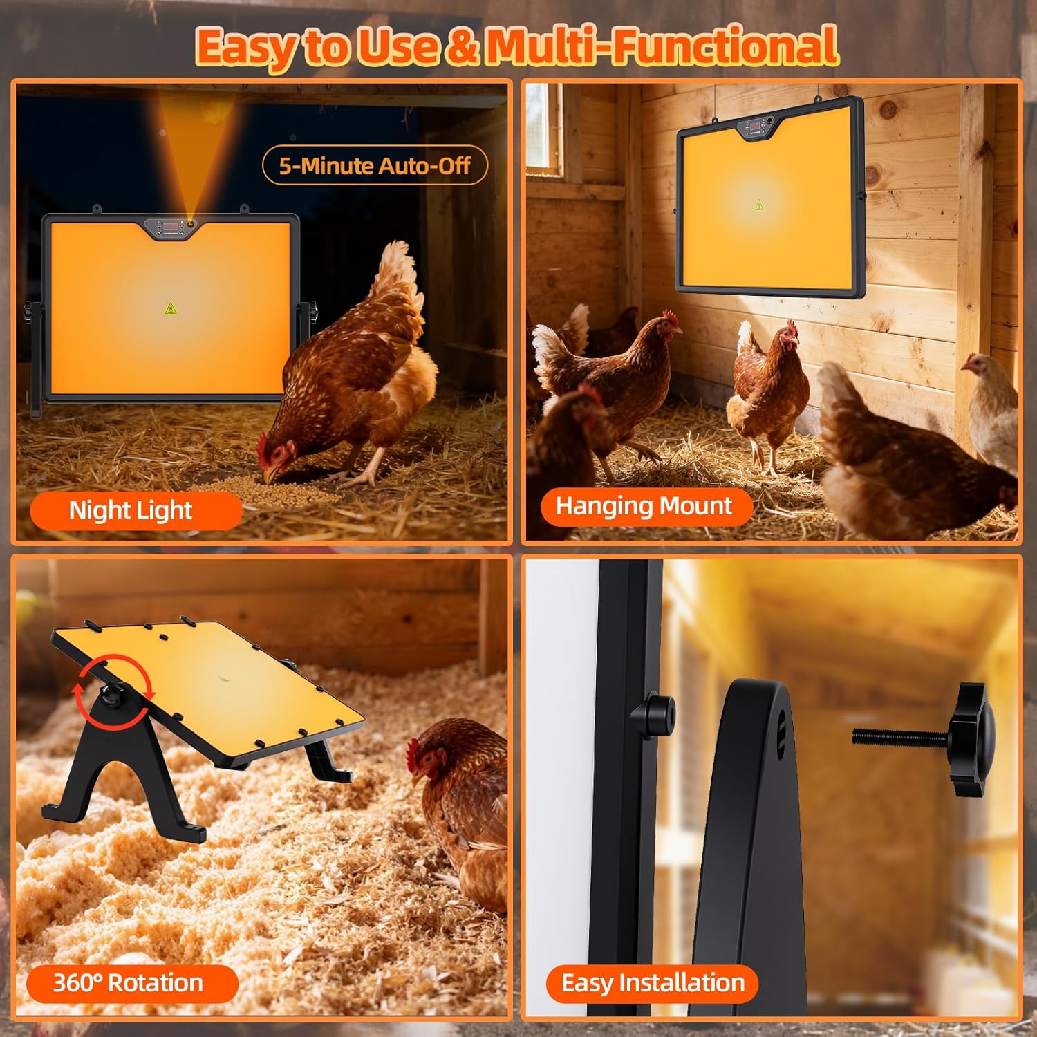 Brooder Plate for Chicks with Remote Control, Double-Sided Chick Heat Plate, Night Light, 4 Timer Modes, LED Light, Adjustable Angle & Temp Display, 180W for Chicks/Ducks/Cats/Dogs (Black)