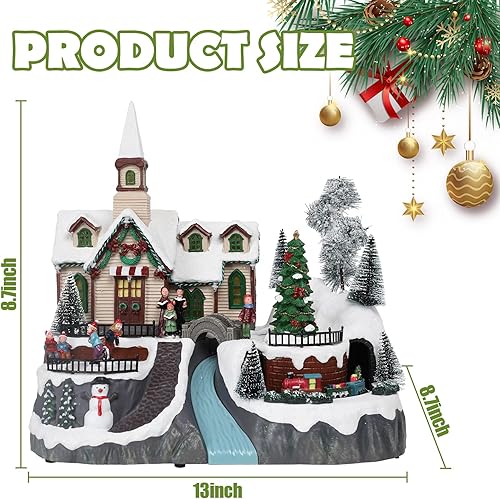 Miniatura 2 de WONDER GARDEN Casas de pueblo de Navidad, iglesia con música y luces LED, edificios coleccionables de Navidad para decoración del hogar o regalo