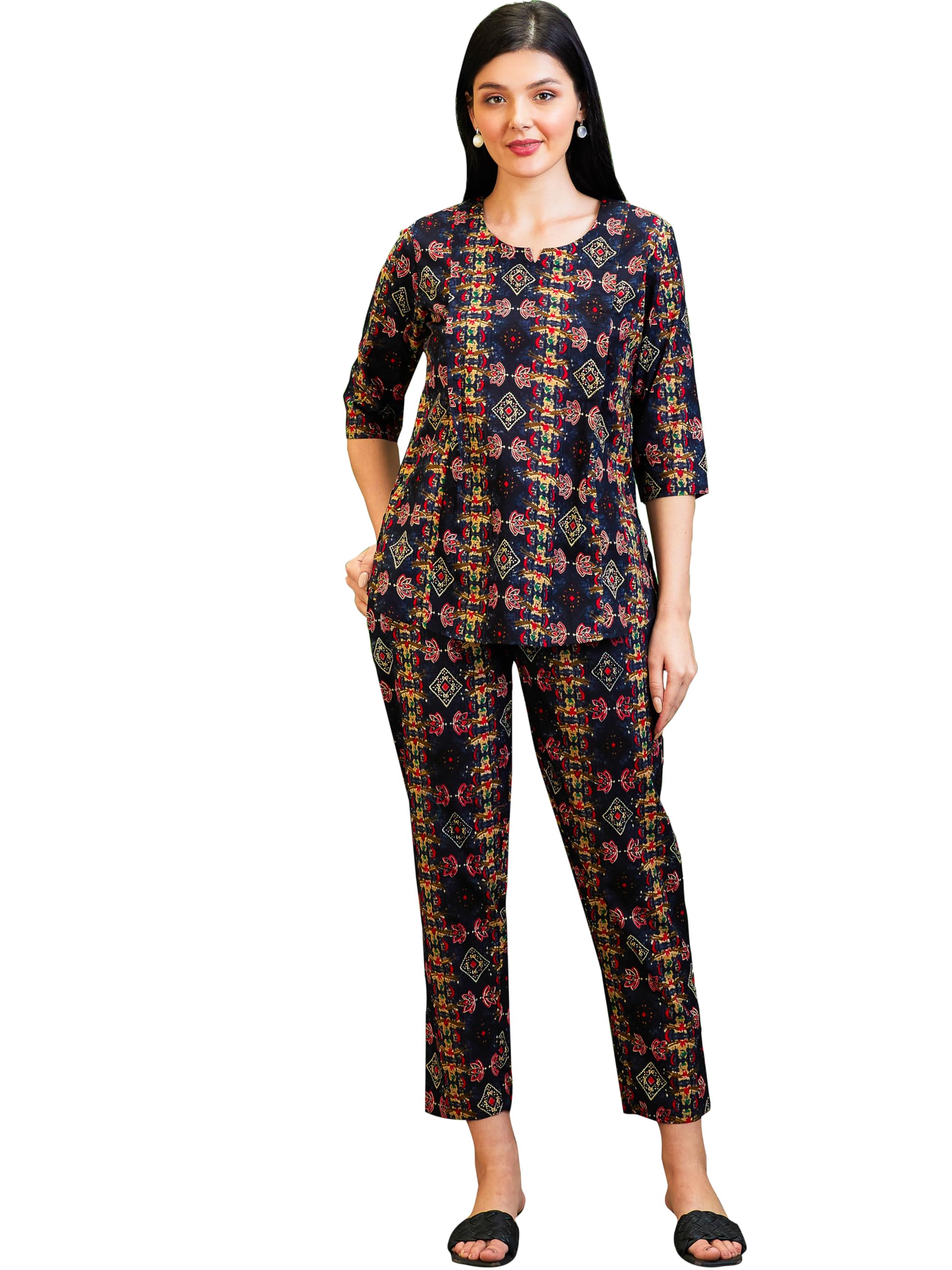 av2 Women Cotton Maternity|Nursing|Feeding Printed Tunic & Bottom Coord Set-2581-picture-18