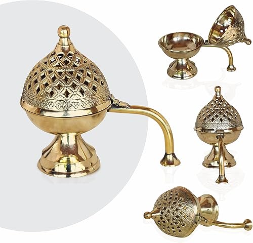 Miniatura 8 de Pure Source India Dhoop Dani de latón Soporte para Bakhoor Quemador Loban Soporte para incienso, 8 pulgadas (21.16 oz)